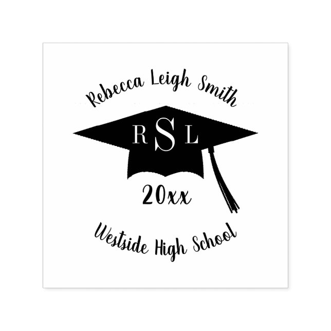 Name And Monogram Script Graduation Cap Class Of Self-inking Stamp (Design)