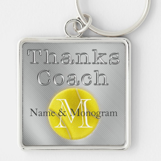 NAME and MONOGRAM Thanks Coach Tennis Keychain (Front)