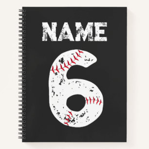 Name and Numbered 6 Baseball, Baseball Team Notebook