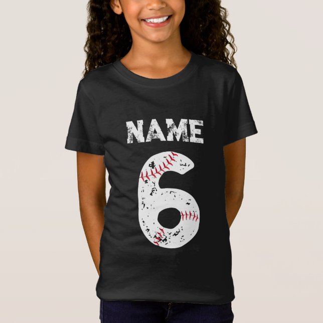 Name and Numbered 6 Baseball, Baseball Team T-Shirt (Front)