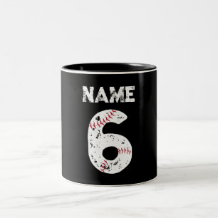 Name and Numbered 6 Baseball, Baseball Team Two-Tone Coffee Mug