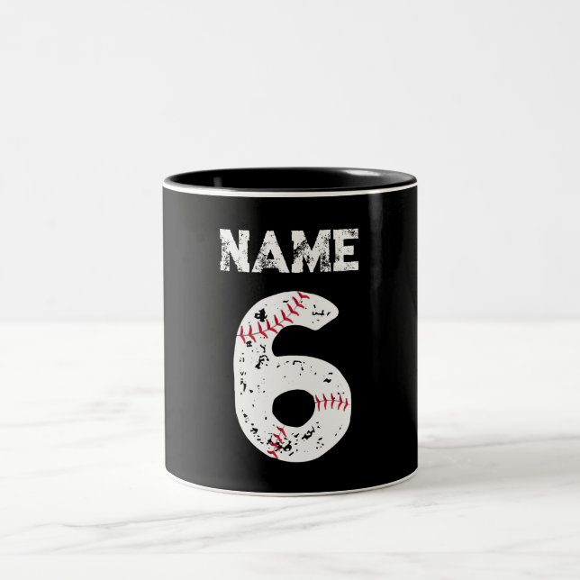 Name and Numbered 6 Baseball, Baseball Team Two-Tone Coffee Mug (Center)