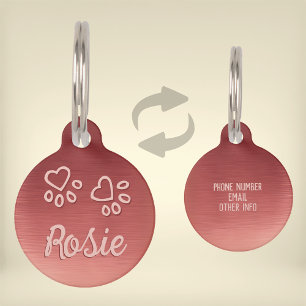 Name and Paw Prints Rose Gold Pet Tag