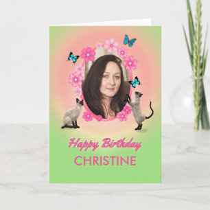 Name and photo card with cats and butterflies,