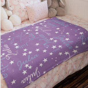 Name and Speckled Stars on Purple Sherpa Blanket