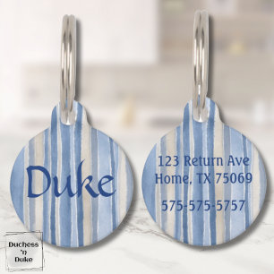 Name and Striped Pattern in Blue and Beige Pet Tag