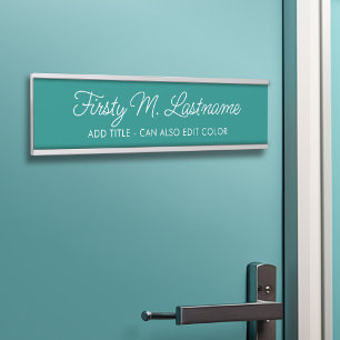 Name and Title Calligraphy - CAN EDIT teal COLOR Door Sign