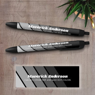 Name and Title Calligraphy - Retro Stripes Black Ink Pen