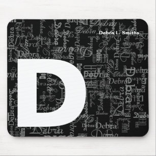 Name and upper-case letter personalised b&w mouse mat
