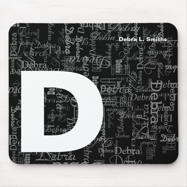 Name and upper-case letter personalised b&w mouse mat (Front)