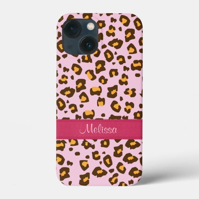 Name animal leopard print pink brown Case-Mate iPhone case (Back)