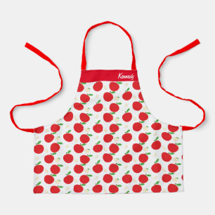 Name Apple Fruit Red White Food Pattern Apron