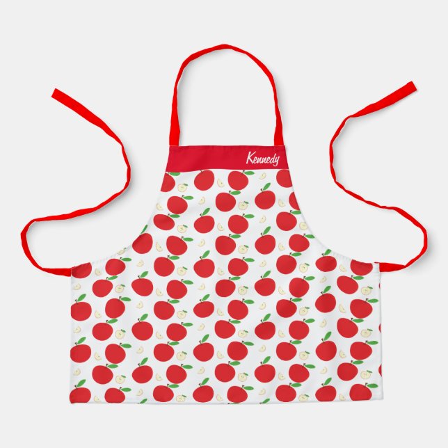 Name Apple Fruit Red White Food Pattern Apron (Front)