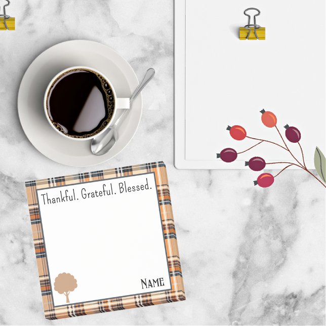 Name, Autumn Fall Plaid Thankful Post-it Notes (Creator Uploaded)