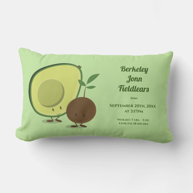 Name Avocado and Pit Cartoon Birth Information Lumbar Cushion (Front)