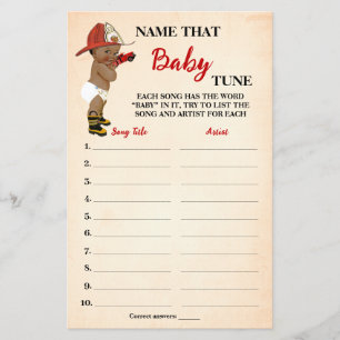 Name Baby Tune AA Fireman Baby Shower Game Card
