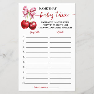 Name Baby Tune Cherry Baby Shower Game Card