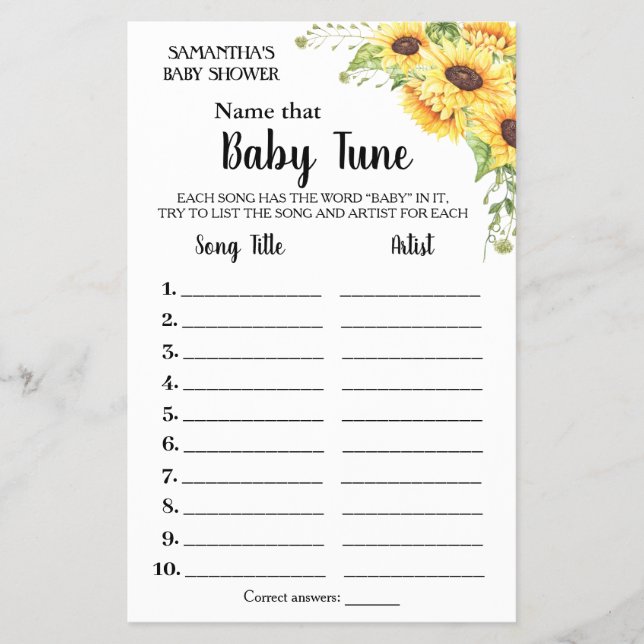 Name  Baby tune english spanish shower game card (Front)