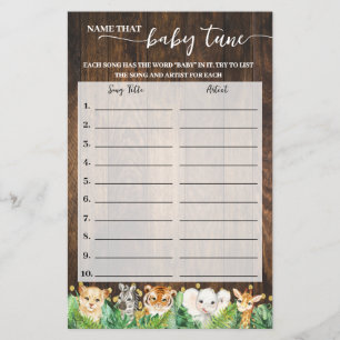 Name Baby Tune Safari Baby Shower Game Card