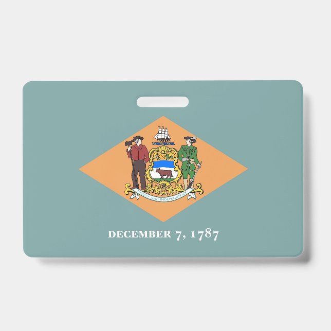 Name Badge with flag of Delaware State, USA ID Badge (Front)