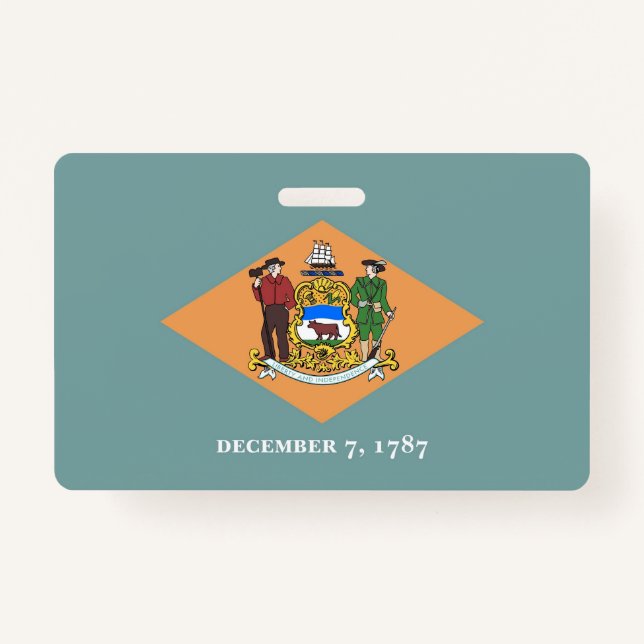 Name Badge with flag of Delaware State, USA ID Badge (Front)
