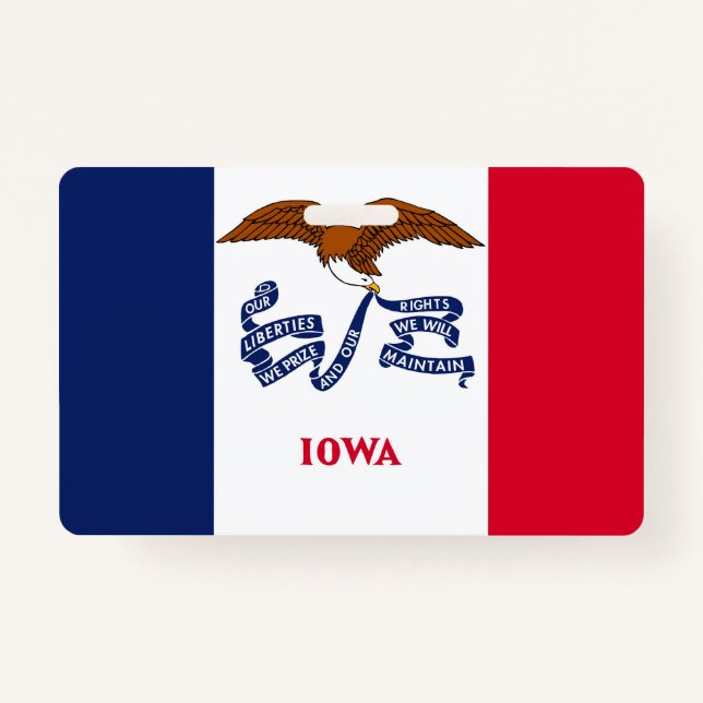 Name Badge with flag of Iowa State, USA ID Badge (Front)