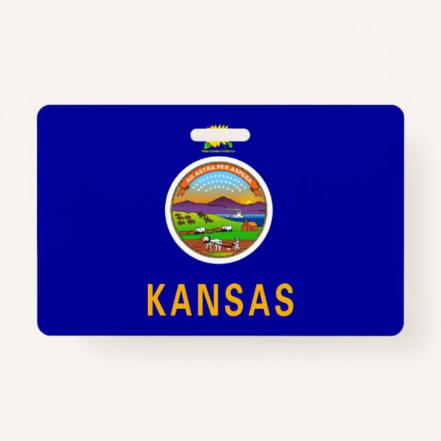 Name Badge with flag of Kansas State, USA ID Badge (Front)
