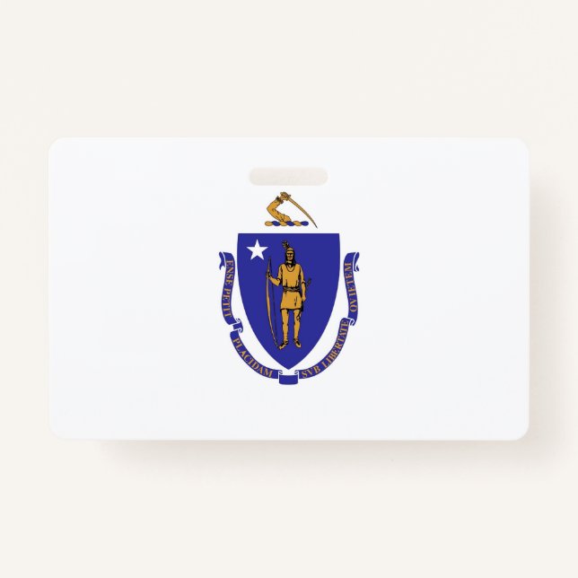 Name Badge with flag of Massachusetts State, USA ID Badge (Front)