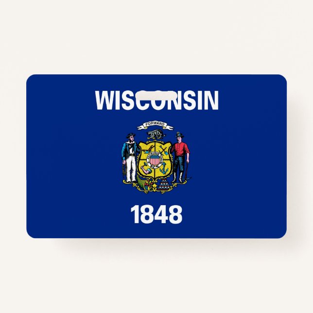 Name Badge with flag of Wisconsin State, USA ID Badge (Front)