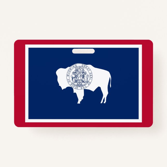 Name Badge with flag of Wyoming State, USA ID Badge (Front)