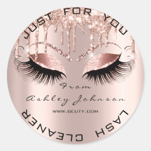 Name Beauty Eyes Drips Rose Gold Lashes Cleaner Classic Round Sticker