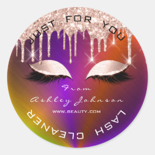 Name Beauty Lashes Drips Makeup Holograph Cleaner Classic Round Sticker