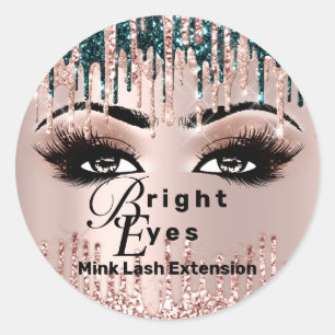 Name Beauty Lashes Drips Pink Gold Lashes Luxury Classic Round Sticker