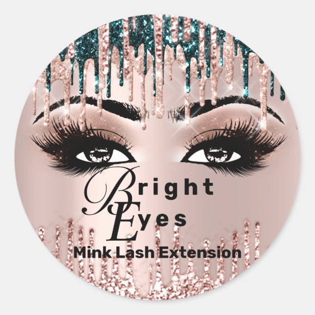 Name Beauty Lashes Drips Pink Gold Lashes Luxury Classic Round Sticker (Front)