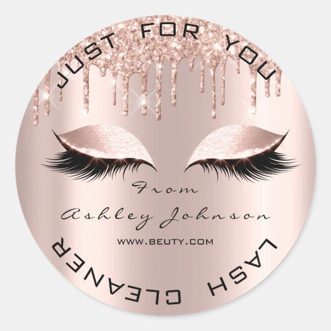 Name Beauty Lshes Drips Pink Gold Lashes Cleaner Classic Round Sticker (Front)