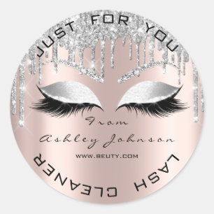 Name Beauty Lshes Drips Rose Grey Lashes Cleaner Classic Round Sticker