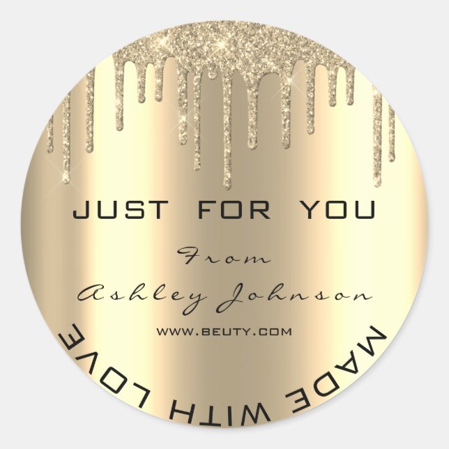 Name Beauty Salon Drips Gold Made With Love Classic Round Sticker (Front)