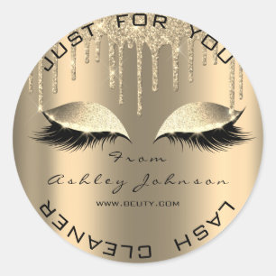 Name Beauty Salon Drips Sepia Gold Lashes Cleaner Classic Round Sticker
