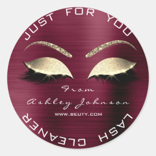 Name Beauty Salon Glitter Burgundy Lash Cleaner Classic Round Sticker