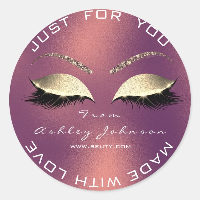 Name Beauty Salon Glitter Copper Rose Thank You Classic Round Sticker (Front)