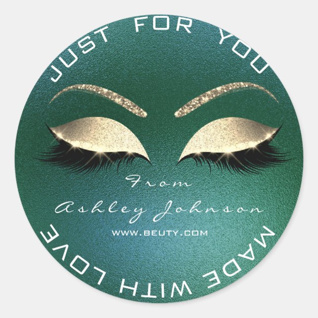 Name Beauty Salon Glitter Deep Green Thank You Classic Round Sticker (Front)