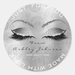 Name Beauty Salon Glitter Silver Gray Thank You Classic Round Sticker