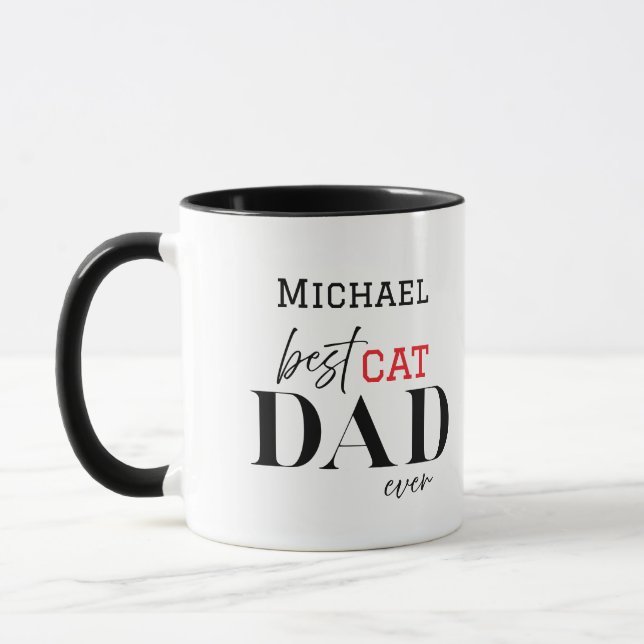 Name Best Cat Dad Ever Simple Typography Mug (Left)