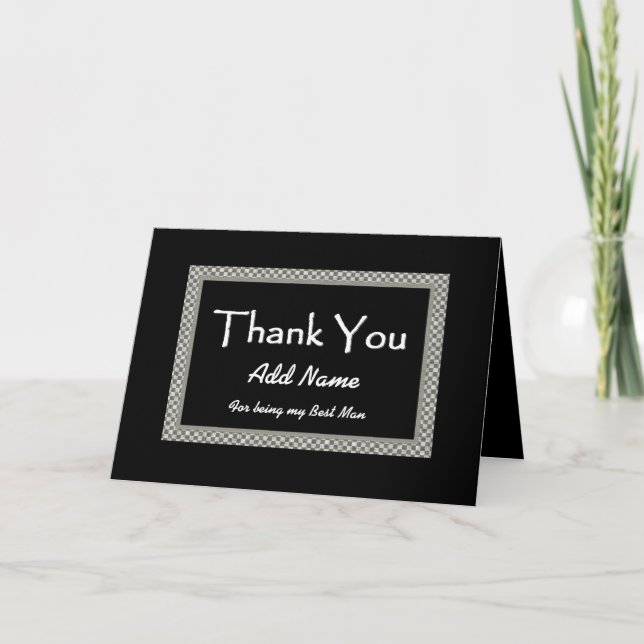NAME  Best Man Chequerboard Wedding THANK YOU 3 Card (Front)