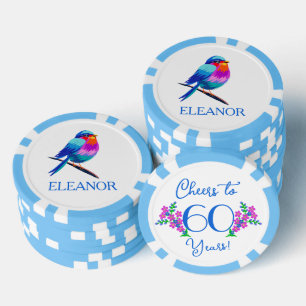 Name Birdie Forget Me Not Flowers 60th Birthday Poker Chips