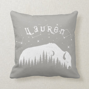 Name Bison Buffalo Grey White Stars Galaxy Moon Cushion