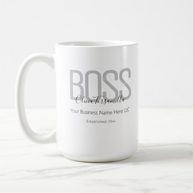 Name Black Grey Boss Coffee Mug (Left)