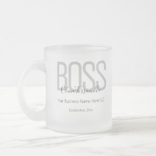Name Black Grey Boss Frosted Glass Coffee Mug