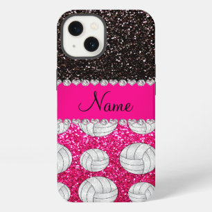 Name black neon hot pink glitter volleyballs iPhone 13 case