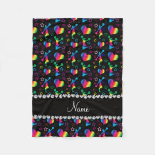 Name black rainbow cheerleading hearts stars fleece blanket